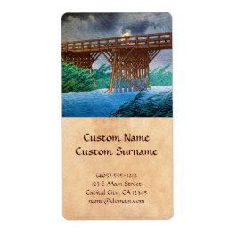 Kool-japanese regenbrug over Kawase art Etiket