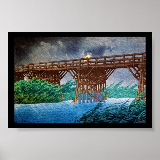 Kool-japanese regenbrug over Kawase art Poster (Voorkant)