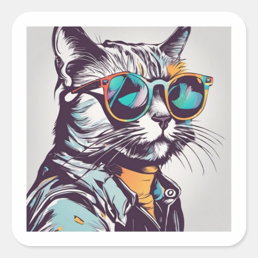 Kool Kat Vierkante Sticker (Voorkant)