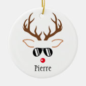 Kool kerstmis Runderrenzale zonnebril rode neus Keramisch Ornament (Voorkant)