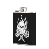 Kool klassiek zwart wit tattoo schedel, vlamgereed heupfles (Links)