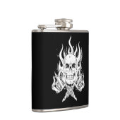 Kool klassiek zwart wit tattoo schedel, vlamgereed heupfles (Rechts)