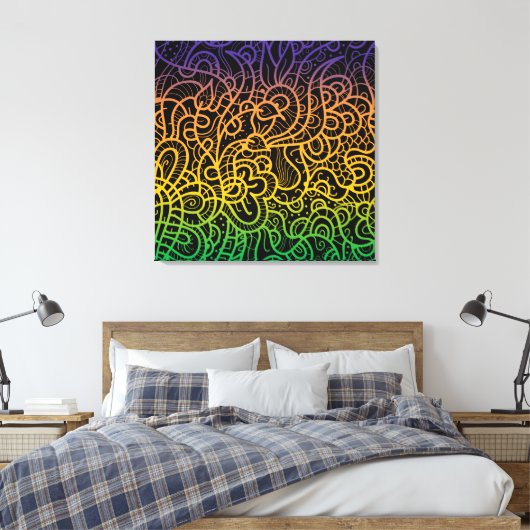 Kool kleurige regenbooghandleiding getekende doodl canvas afdruk (Insitu (Slaapkamer))