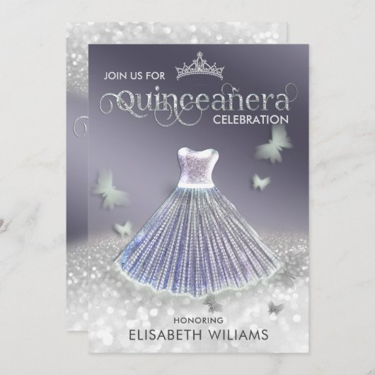 Kool lavender Silver Glitter jurk vlinder Kaart (Voorkant / Achterkant)