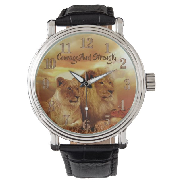 Kool Leeuw & Leeuwin Bruine Leren Horloge (Voorkant)