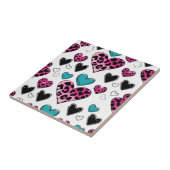 Kool Luipaard Hart Liefde – Roze, Zwart & Turquois Tegeltje (Zijkant)
