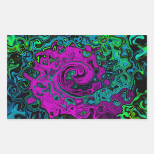 Kool Magenta Abstract Groovy Vloeibare Kunst Werve Rechthoekige Sticker