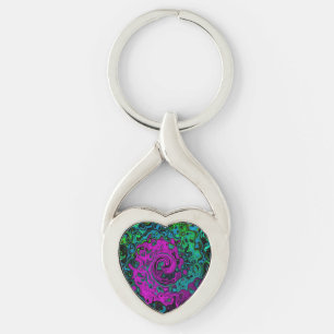 Kool Magenta Abstract Groovy Vloeibare Kunst Werve Sleutelhanger