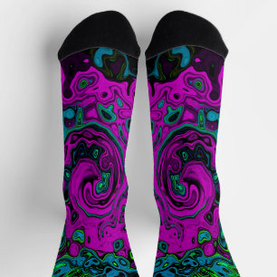 Kool Magenta Abstract Groovy Vloeibare Kunst Werve Sokken