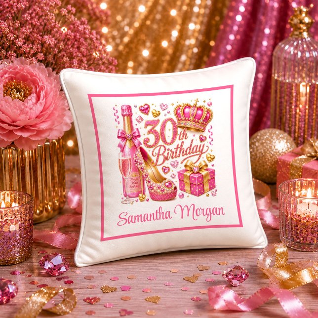 Kool Magenta Goud Glitter 30e Verjaardag Kussen (Bold Magenta Gold Glitter 30th Birthday Pillow

)
