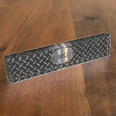 Kool Mannen Monogram SIlver Metallic look Kantoor Naambordje (Zijkant)