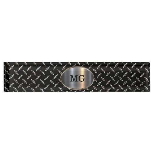 Kool Mannen Monogram SIlver Metallic look Kantoor Naambordje (Voorkant)