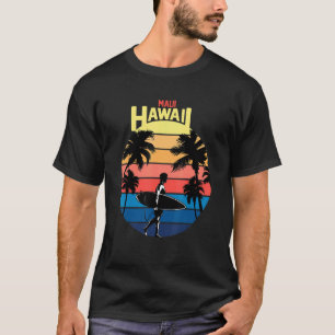 Kool Maui Hawaii Retro Sunset with Palm Tree Surfi T-shirt