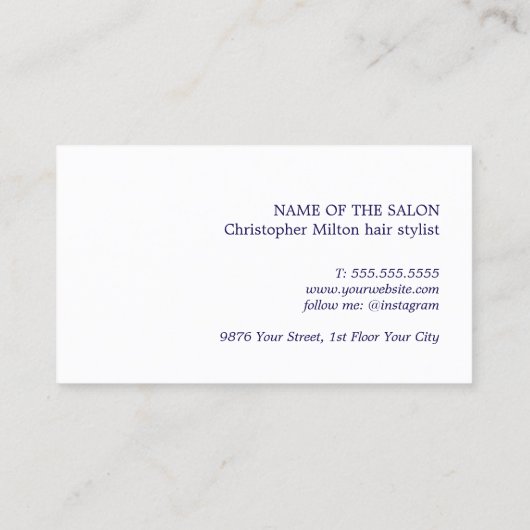 Kool minimalistisch blauw witte schaar haarlijst visitekaartje (Achterkant)