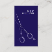 Kool minimalistisch blauw witte schaar haarlijst visitekaartje (Voorkant)