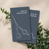 Kool minimalistisch blauw witte schaar haarlijst visitekaartje