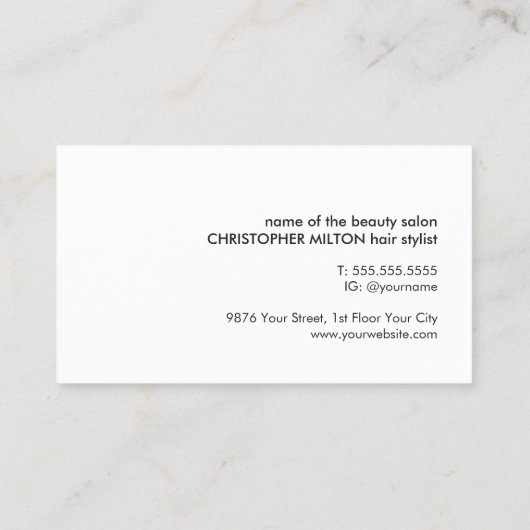 Kool minimalistisch blauw witte schaar haarlijst visitekaartje (Achterkant)