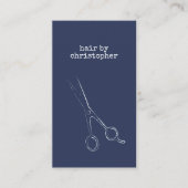Kool minimalistisch blauw witte schaar haarlijst visitekaartje (Voorkant)