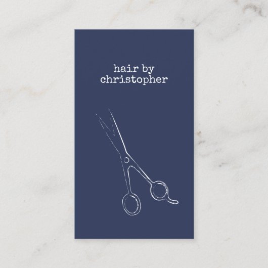 Kool minimalistisch blauw witte schaar haarlijst visitekaartje (Voorkant)