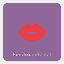 Kool Minimalistisch Rood Lippen Logo Make-up Kunst Vierkante Sticker