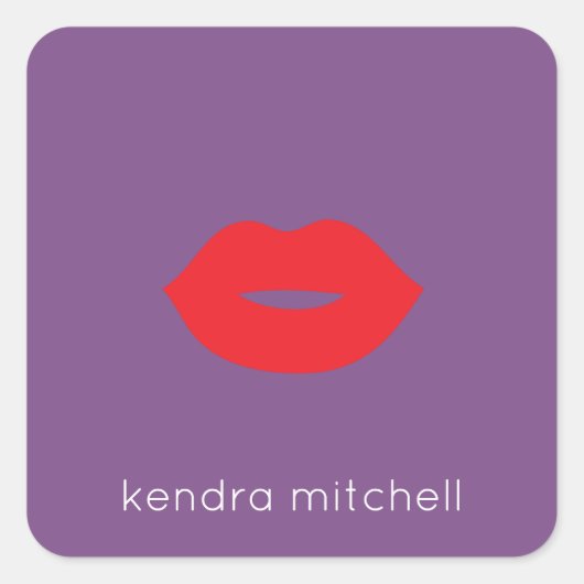Kool Minimalistisch Rood Lippen Logo Make-up Kunst Vierkante Sticker (Voorkant)