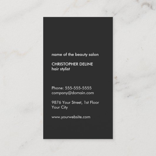 Kool minimalistisch zwart-witschaarste haarlijst visitekaartje (Achterkant)