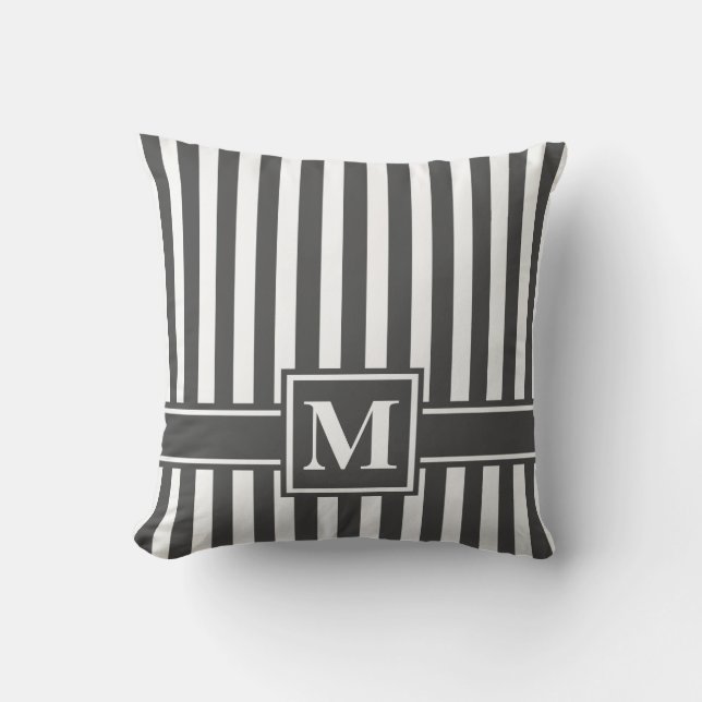 Kool Moderne Stripe met Monogram Kussen (Voorkant)