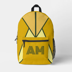 Kool Mosterd en Houtskool Geometrisch Monogram Bedrukte Rugzak