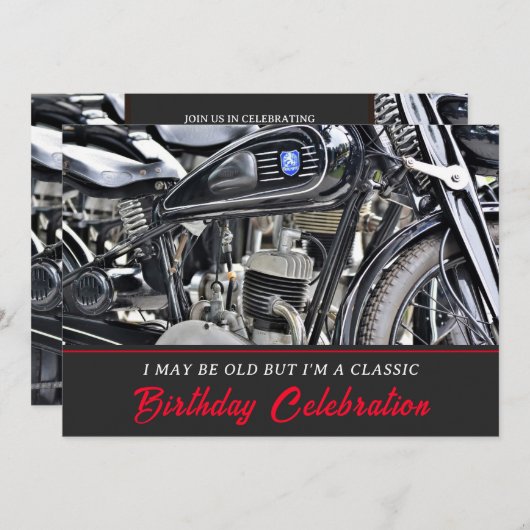 Kool Motorcycle Birthday Invitation Kaart (Voorkant / Achterkant)