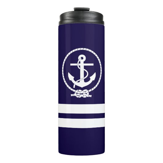 Kool Nautical Anchor en White Stripe Pattern Thermosbeker (Voorkant)