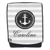 Kool Nautical Grey Stripes Anchor Rugtassen (Voorkant)