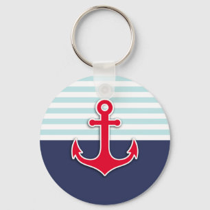 Kool Nautical Navy Blue Red Anchor Design Sleutelhanger
