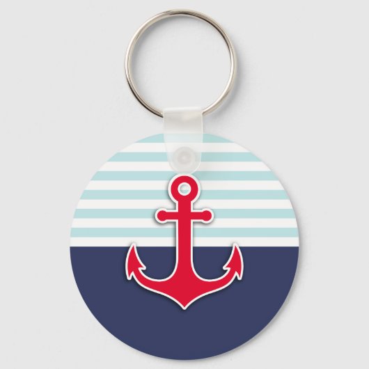 Kool Nautical Navy Blue Red Anchor Design Sleutelhanger (Voorkant)