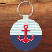 Kool Nautical Navy Blue Red Anchor Design Sleutelhanger (Voorkant)