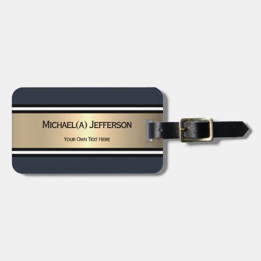 Kool Navy Donkerblauw Goud Streep Zwart Wit Accent Bagagelabel (Voorkant horizontaal)