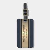 Kool Navy Donkerblauw Goud Streep Zwart Wit Accent Bagagelabel (Voorkant verticaal)