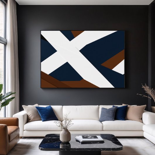 Kool Navy Wit Bruin Gelaagde Abstracte Canvas Afdruk
