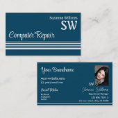 Kool Ocean Blue Light Grey met Monogram en Foto Visitekaartje (Voorkant / Achterkant)