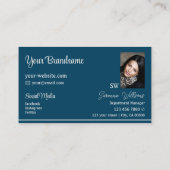 Kool Ocean Blue Light Grey met Monogram en Foto Visitekaartje (Achterkant)