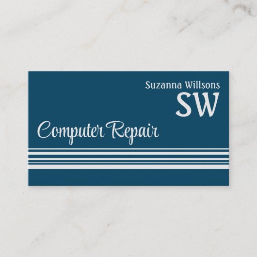 Kool Ocean Blue Light Grey met Monogram en Foto Visitekaartje (Voorkant)