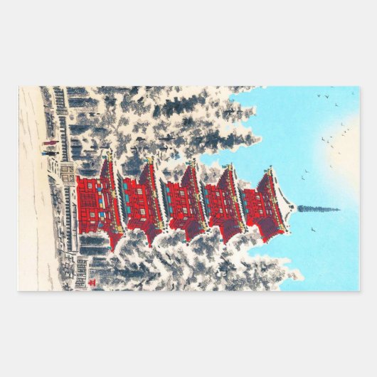 Kool-oosterse japanese kernoorse garnalenkunst rechthoekige sticker (Voorkant)