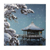 Kool-oosterse japanese zijdelingse winterkunst tegeltje (Voorkant)