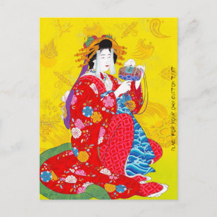Kool-oosterse japanse klassieke geisha lady art. briefkaart
