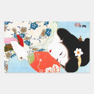 Kool-oosterse japanse klassieke geisha lady art. rechthoekige sticker