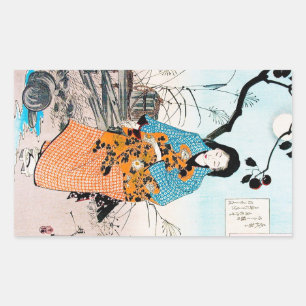 Kool-oosterse japanse klassieke geisha lady art. rechthoekige sticker