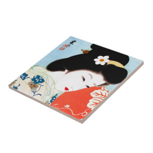 Kool-oosterse japanse klassieke geisha lady art. tegeltje