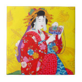 Kool-oosterse japanse klassieke geisha lady art. tegeltje (Voorkant)