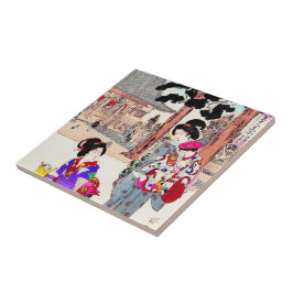 Kool-oosterse japanse klassieke geisha lady art. tegeltje
