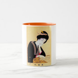 Kool-oosterse japanse klassieke geisha lady art. tweekleurige koffiemok