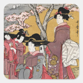 Kool-oosterse japanse klassieke geisha lady art. vierkante sticker